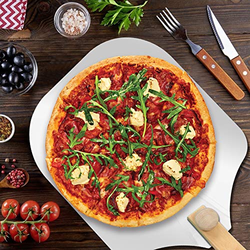 Aluminum Metal Pizza Peel, Pizza Spatula for Pizza Stone with Foldable Wood Handle Easy Storage Pizza Paddle for Baking Homemade Pizza Bread (12 Inch x 14 Inch)