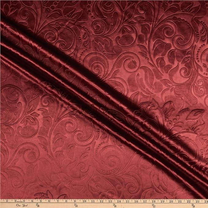Burgundy Brocade Scroll Velvet Fabric Cut by The Yard, 58 Inch in Width, Ideal Embossed Material for Upholstery, Drapery, Pillows, Slipcovers, Tablecloths, Sewing, DIY, Arts & Crafts
