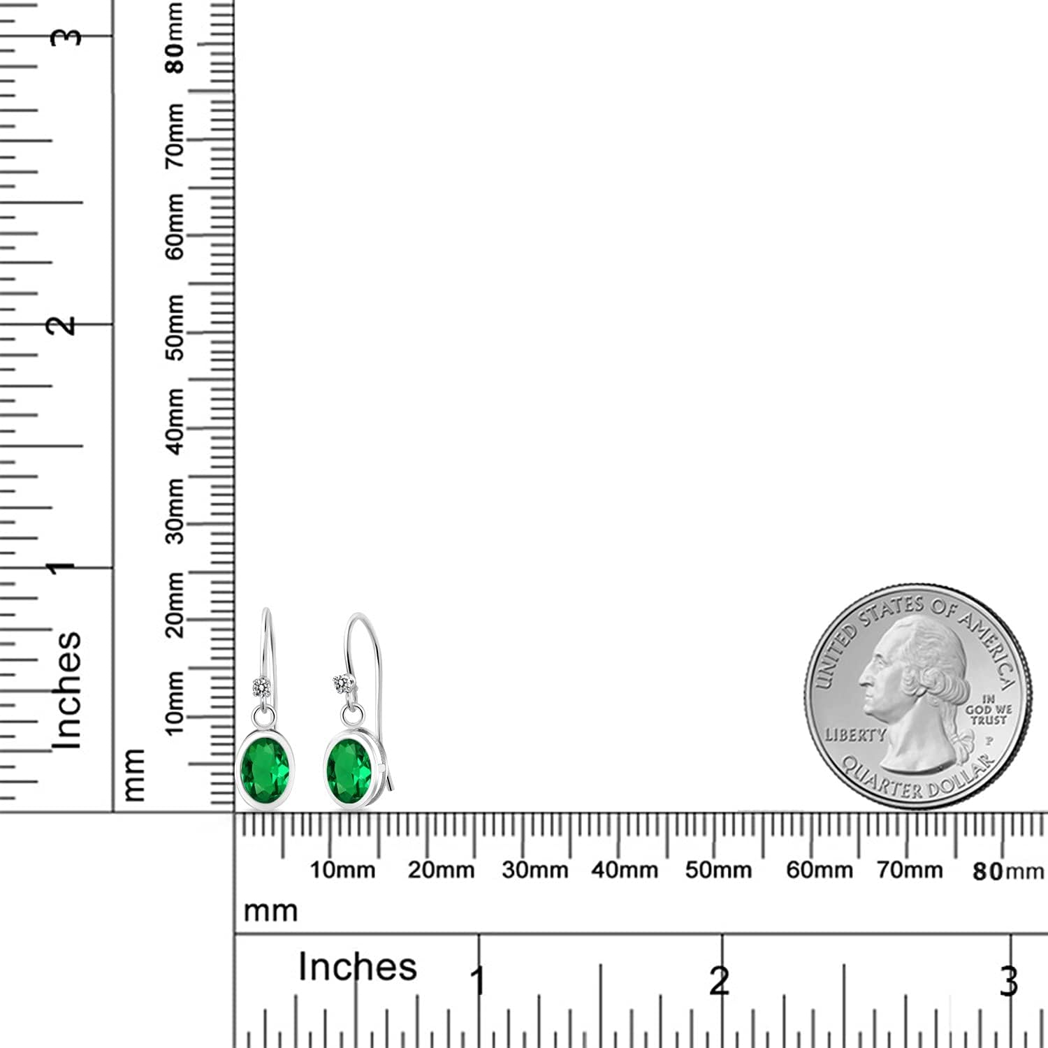 Gem Stone King 925 Sterling Silver Green Nano Emerald and White Diamond French Wire Earrings For Women (1.22 Cttw, Gemstone May Birthstone, Oval 7X5MM, Round 1.25MM)