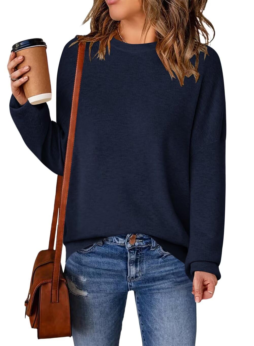 ANFTFH Sweater for Womens 2025 Long Sleeve Sweaters Crew Neck Fall Tops