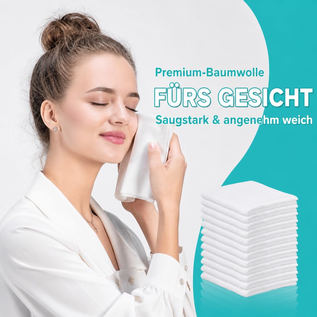 Lot de 50 gants de toilette en coton - 30 x 30 cm - Blanc - Petits et absorbants - Pour salle de bain, hôtel, salle de sport, spa et soins du visage