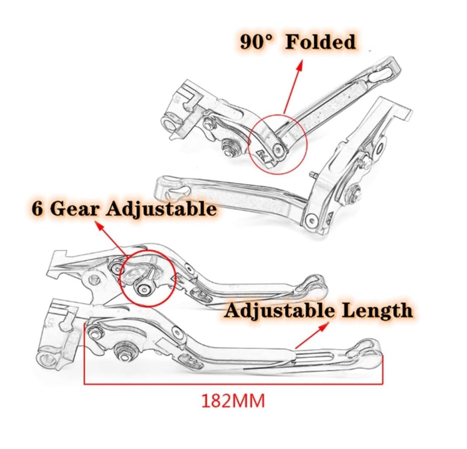 Leve per Freno e Frizione per CB650F 2014-2022 Set di Leve Freno Frizione estensibili Pieghevoli, Regolabili(P)