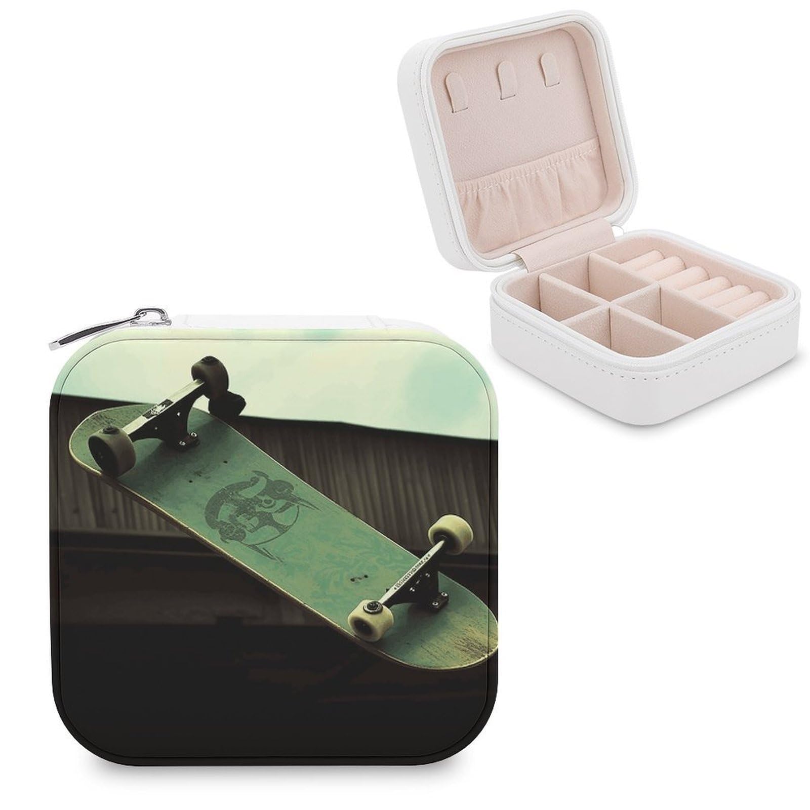 JTREHY Skateboard Jewelry Box Personalized PU Jewelry Box Exquisite Jewelrys Organizer Case Small Portable Jewellery Storage Holder for Rings Earrings Necklaces Gifts