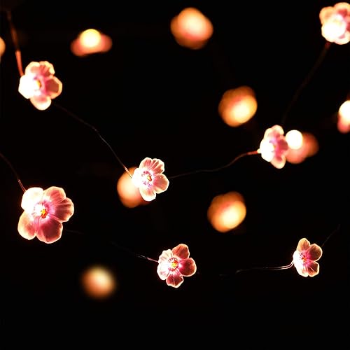 Miniatura 6 de Mudder Guirnalda de luces LED de flores de cerezo, 2 piezas, decoración de flores, alambre de batería, guirnalda LED para cumpleaños, boda,