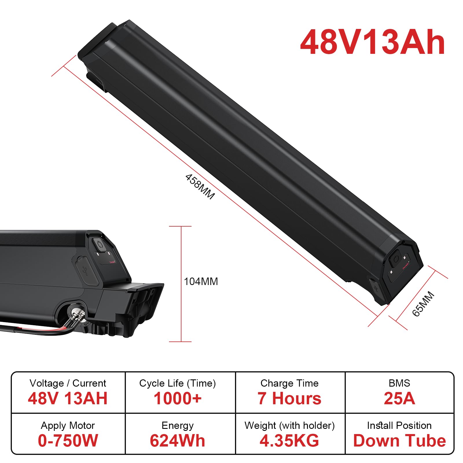 (Samsung50E Cell) Dorado eBike Akku - 36V/48V/52V 20Ah Reention Elektrofahrrad Akku für 250W 350W 500W 750W 1500W 1000W NCM Fahrrad -Akku für Yukon750/Reention/DLG/NCM/Moscow/Dorado INR