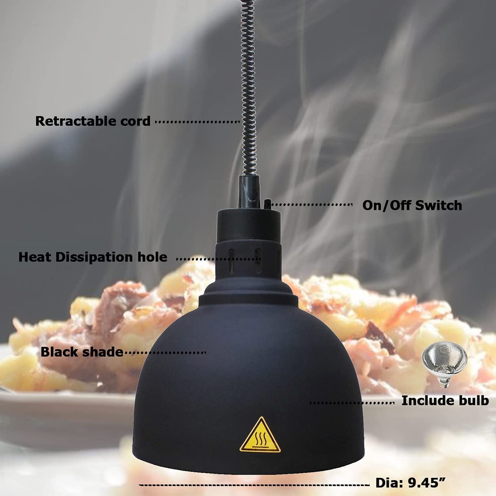 Lámpara Colgante de Calor para Alimentos, Altura Ajustable, Candelabro de Preservación del Calor para Alimentos de Buffet, Calentador de Alimentos con Pantalla de 29 cm