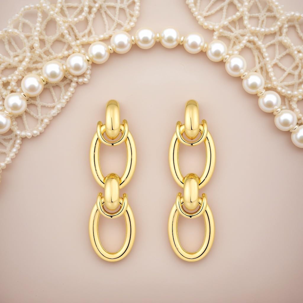 Gold Plated Paperclip Earrings for Women Daily Wear Geometric Dangle Chain Link Earrings for Commute Trendy Fashion Gift Idea - Image 3