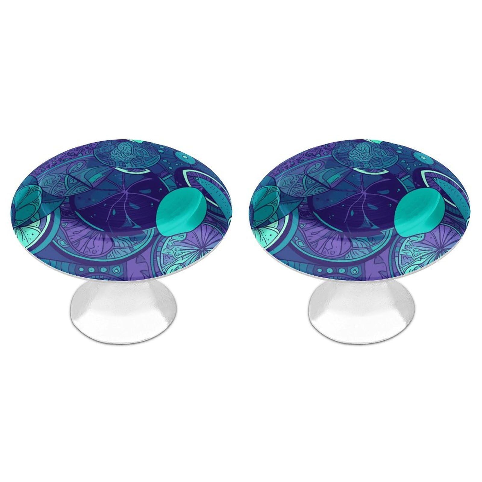 Fekiloot Style Blue Teal Lemon Cabinet Knobs Round Dresser Drawer Pulls Stainless Steel Drawer Handles Modern Closet Door Pulls With Screw For Kitchen Cupboard Wardrobe 2 Pack