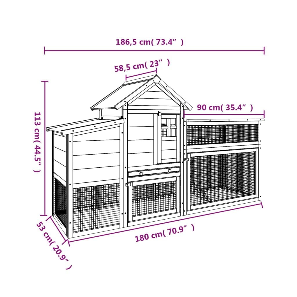 Homgoday Gallinero marrón 186,5 x 58,5 x 113 cm, madera maciza de pino, gallinero y corral, gallinero, jaula de aves de corral para gallinas, patos, conejos, perros, jaula de aves de corral, animales