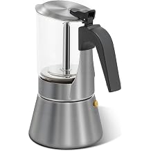 Grasseed Crystal Glass-Top Moka Pot, Polished Stainless Steel Stovetop Espresso Maker for Italian Coffee, Gift for Coffee Lovers - 4 Cup/160ml/5.6oz