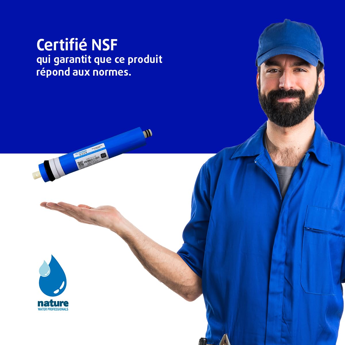 NATURE WATER PROFESSIONALS Membrane Vontron idéale pour l'osmose inverse - 75GPD - L'élimination des sels inorganiques, des métaux lourds, des matières organiques et des matières chimiques