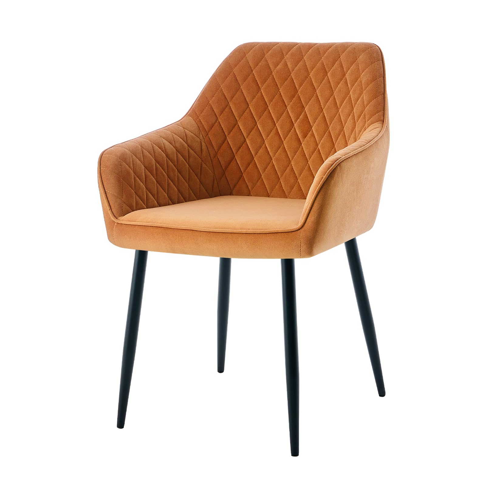 AINPECCA 1X Dining Chair Orange Velvet Armchair with Armrest & Backrest Upholstered Seat with Black Metal Legs (Orange Vevlet,1)