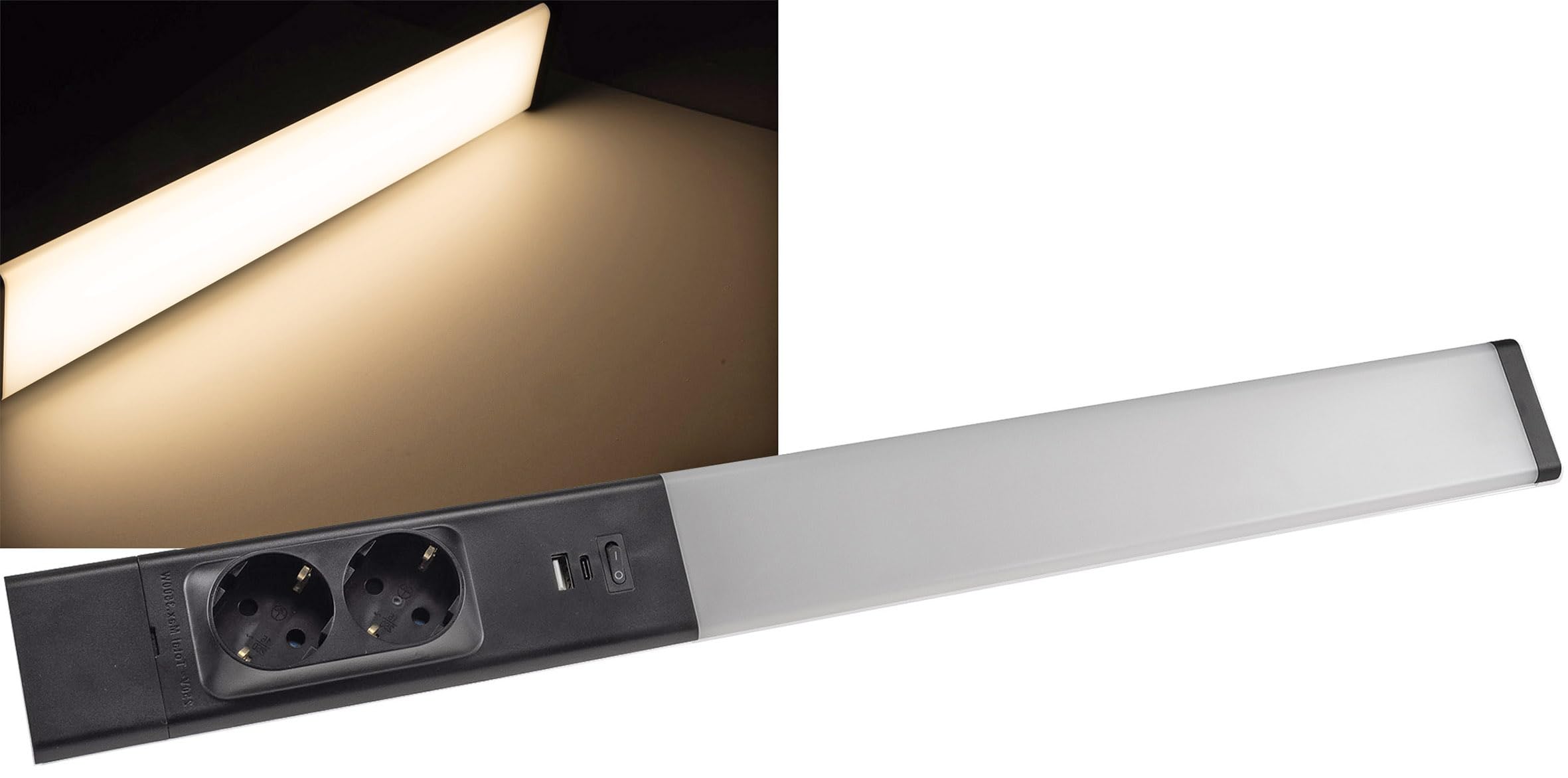 ChiliTec LED Unterbauleuchte Arusha 60cm Schwarz 2 Steckdosen