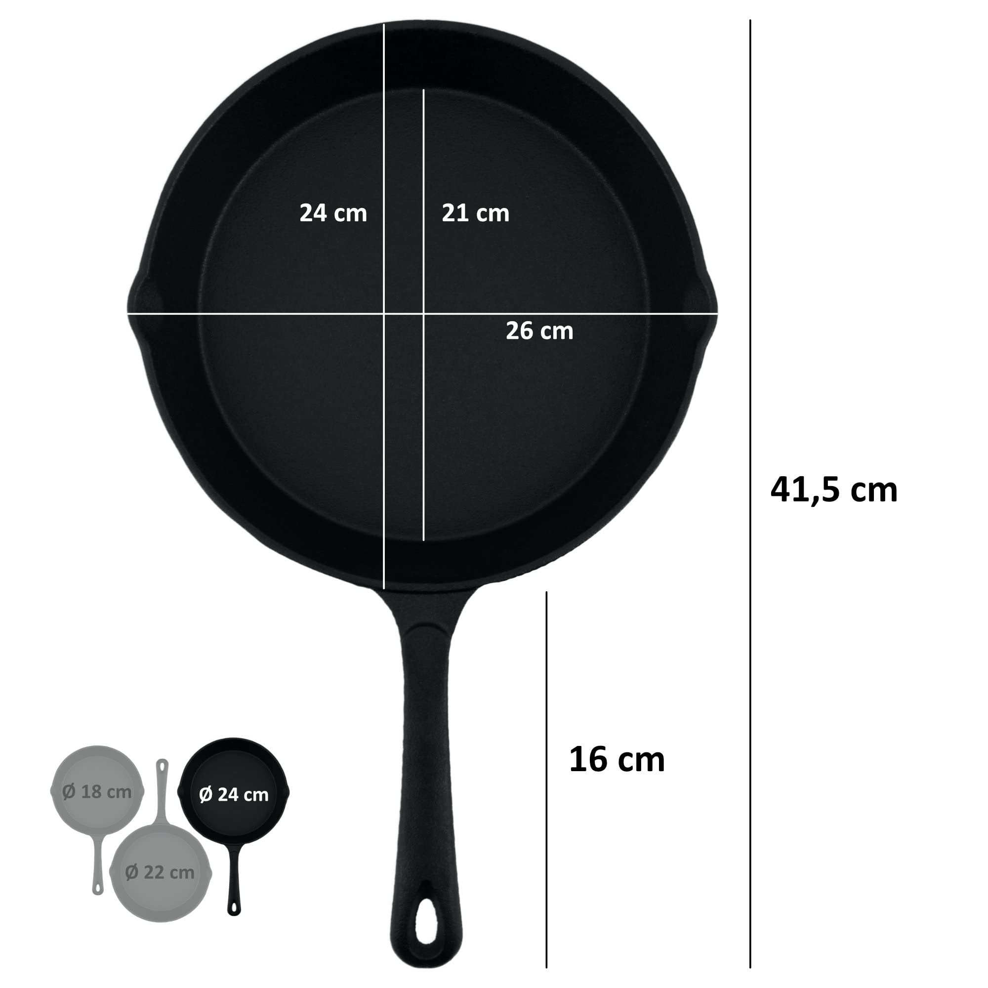 BBQ-Toro 3-teiliges Gusseisen Brat- und Steak Pfannen Set | Ø 16 cm, Ø 20 cm, Ø 24 cm | Gusseisenpfanne, Grillbratpfanne, Bratpfanne, Steakpfanne, Fleischpfanne, Pfannenset, Gusspfännchen Set