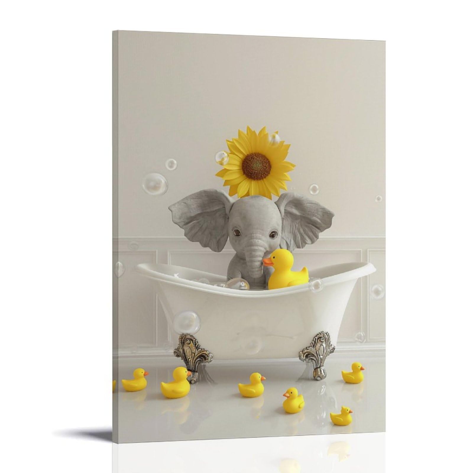 HUERYRYHY Elephant Sunflower 04 Poster Wall Art Canvas Vintage Aesthetic Painting Decor for Rooms 20x30inch Frame-style