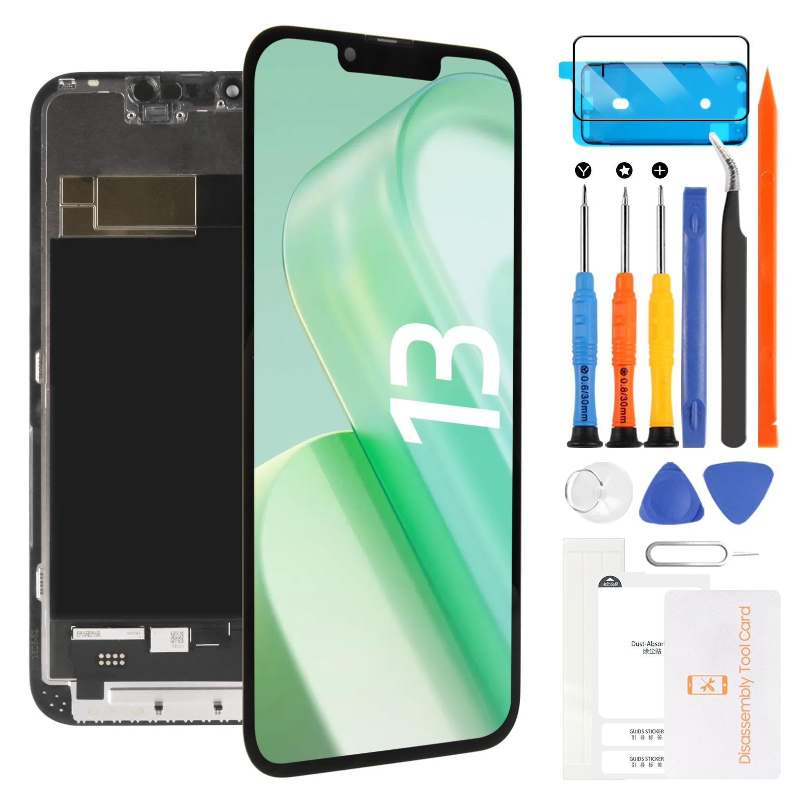 Incell 液晶パネル For iPhone 13 画面交換修理用 タッチパネルセット 6.1 インチ 液晶パネル ガラス スクリーン修理パーツ デジタイザ 修理工具セット付き | 保護フィルム | 防水シール付き