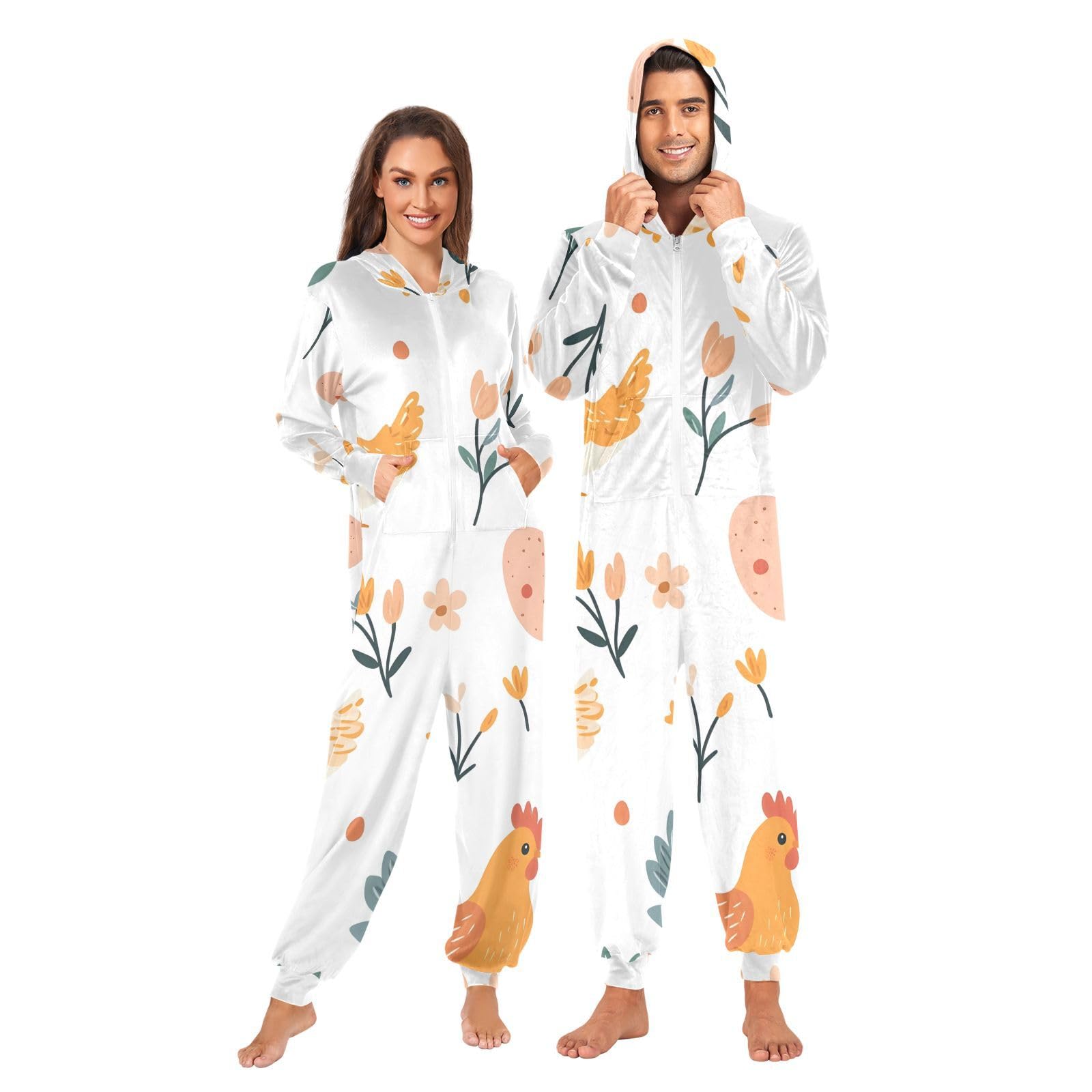 Carino Polli Fiori Bianco Onesie Adulto, Morbido Pigiama Tuta Intero