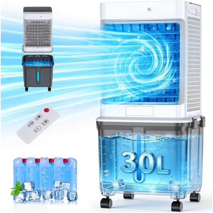 Portable Air Conditioners,3-in-1 Evaporative Cooling Fans that Blow Cold Air, 2 Modes 3 Speeds, 7H Timer & Remote, 120°Oscillation, Windowless Portable AC Swamp Cooler w/ 8L Tank for Home Bedroom