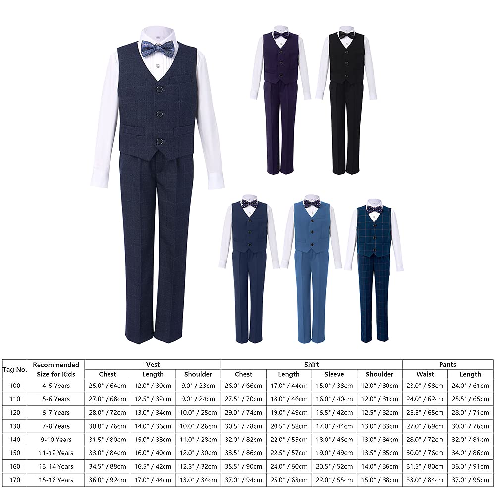 FYMNSI Gentilhomme Tenues de Smoking pour Enfant Garçon Chemise à Manche Longue + Noeud Papillon + Gilet + Pantalon Ensemble de Formel Fête di Mariage Cérémonie 4-16 Ans