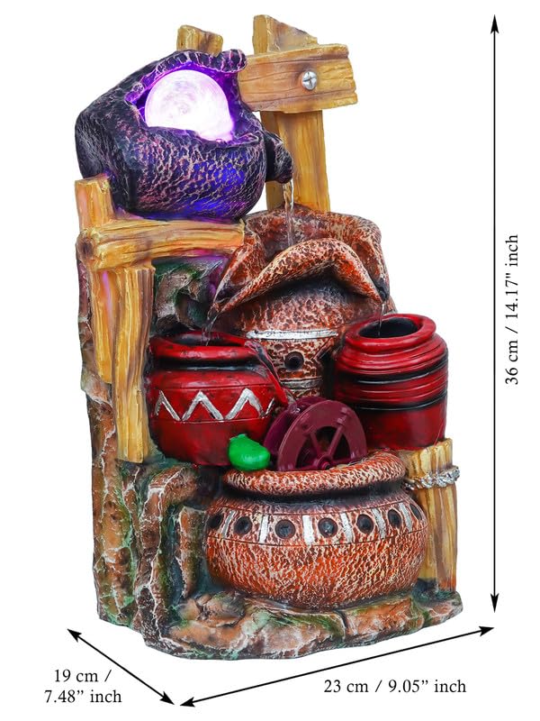 Image of Polyresin Designer Tabletop 4 Steps Indoor Water Fountain for Home Decor with LED Light, Speed Controller Pump & Crystal Ball (Size: 21 x 15 x 35.5CM |Color: Multi | Weight: 1480 Gram)