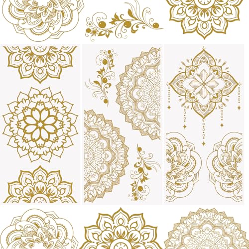 WANDIC 3 Bogen Rub on Stickers, Mandala Aufkleber Gold mit Vintage Muster, Europäischer Stil, Wasserdicht, Möbel, DIY Kunsthandwerk, Verzierungen für Fotoalbum und Scrapbook, 15 x 30 cm