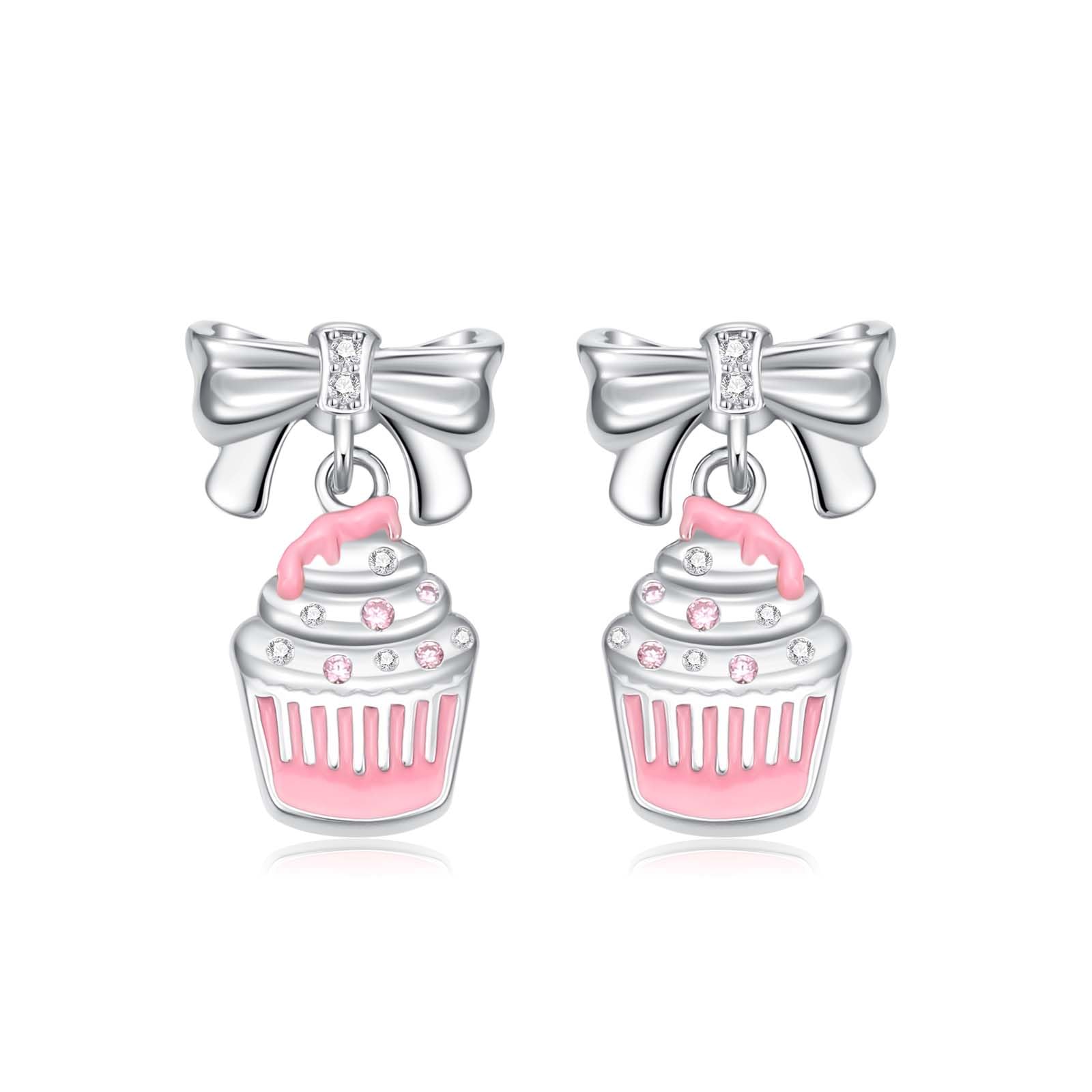 Cupcake/Ice Cream/Bow tie/Love Knot 925 Sterling Silver Dessert Earrings Jewelry Gift for Women