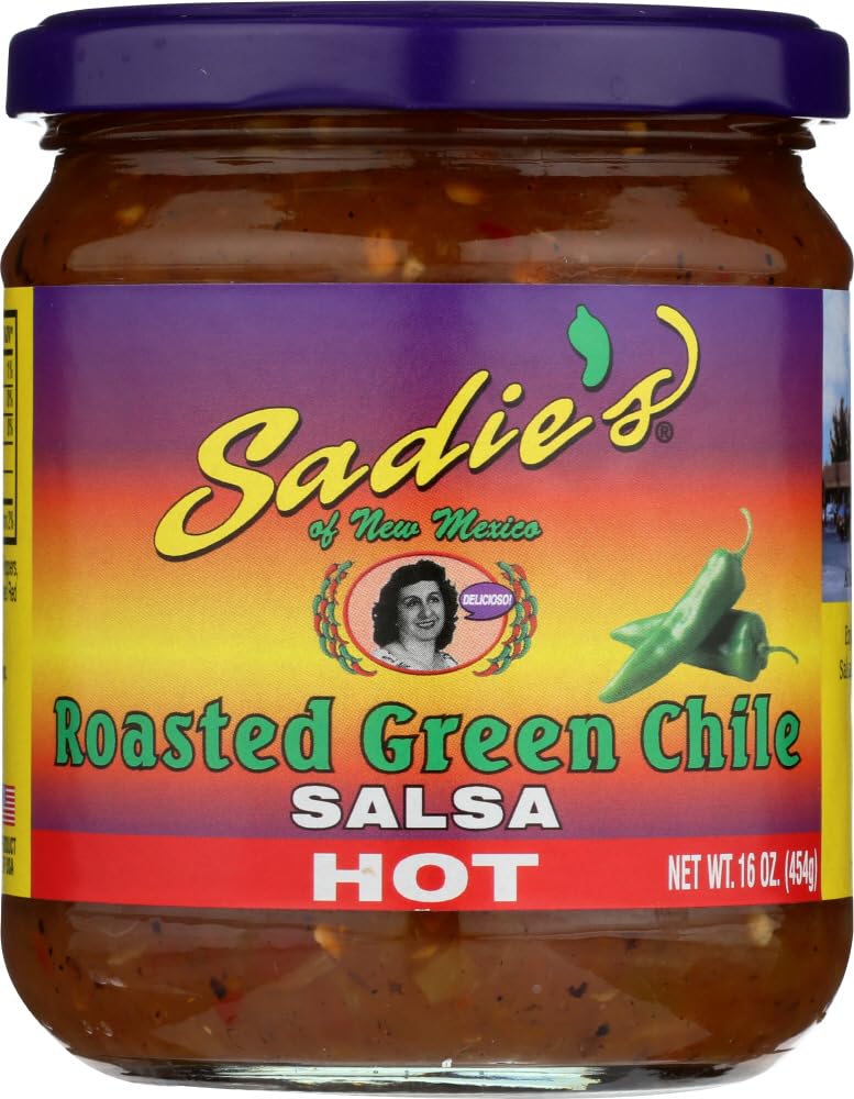 Sadie's of New Mexico Roasted Green Chile hot Salsa 16 OZ. (Pack of 6)