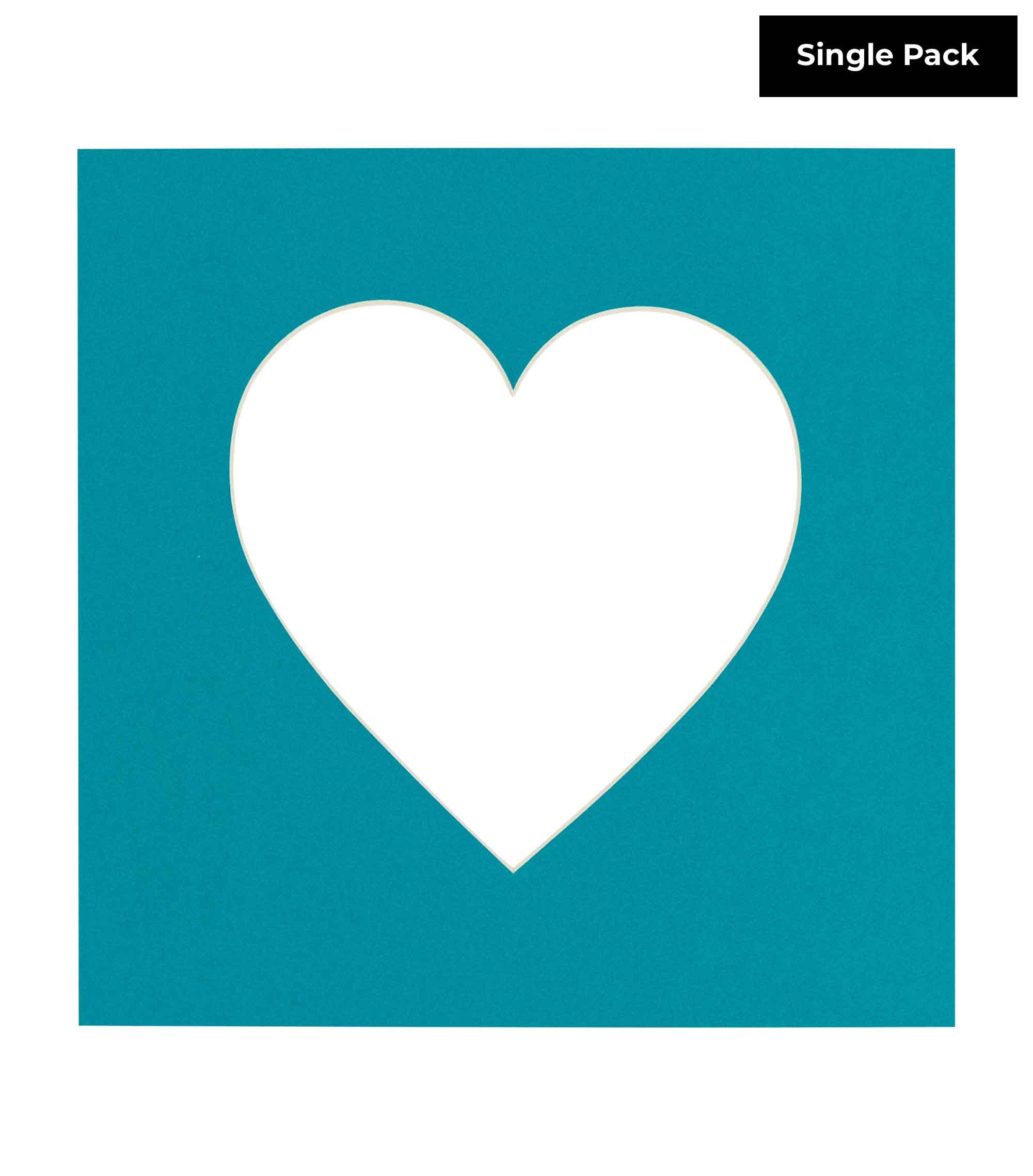 CountryArtHouse Teal Blue Acid Free 8x8 Heart Picture Frame Mat with White Core Bevel Cut for 4x4 Pictures - Fits 8x8 Frame - Pack of 1 Matboard Show Kit with Acid Free Backing & Clear Bag