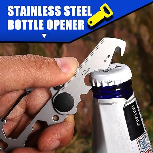 Miniatura 3 de Multiherramienta de acero inoxidable, 10 herramientas en 1 llavero abridor de botellas multiherramienta con tornillo, regla y cabeza Philips,