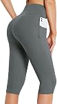 baleaf Capri Leggings for Women High Waisted Capri Pants with Pockets Knee Length Yoga Workout Casual Exercise