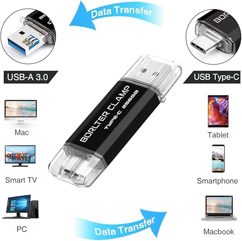 Miniatura 2 de BorlterClamp - Memoria USB C OTG de 256 GB, USB 3.0 tipo C OTG para teléfonos inteligentes Android, Samsung Galaxy S10S9S8Note 9, LG, Google Pixel,