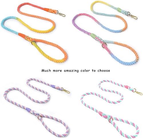 Miniatura 6 de LWBMG Correa de perro de 5 pies hecha a mano de cuerda de algodón trenzada para perros pequeños, medianos y grandes, macarrón colorido