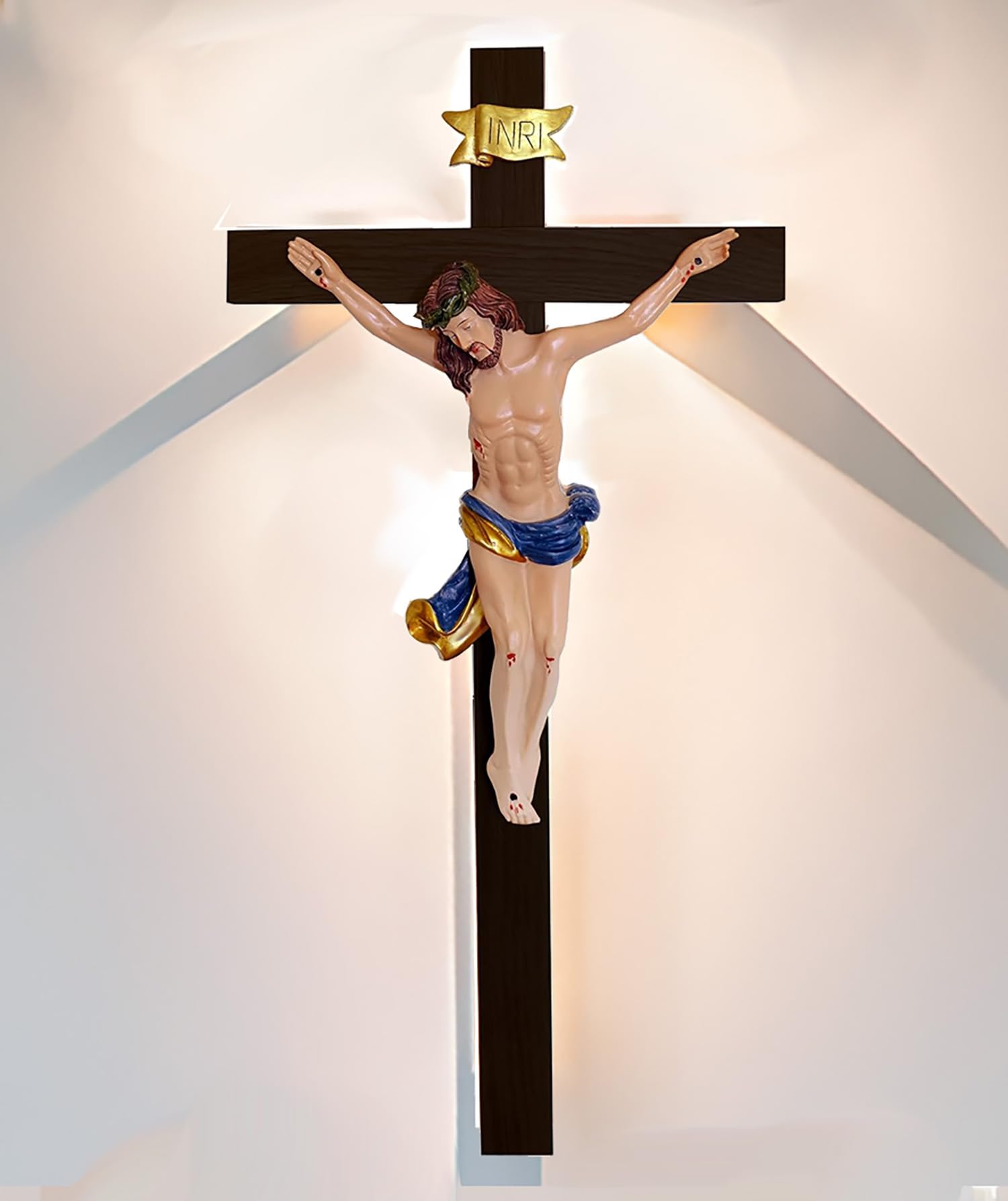 Crocifisso In Legno Di Faggio Kaltner - 35 Cm, Design Moderno, Idea Regalo