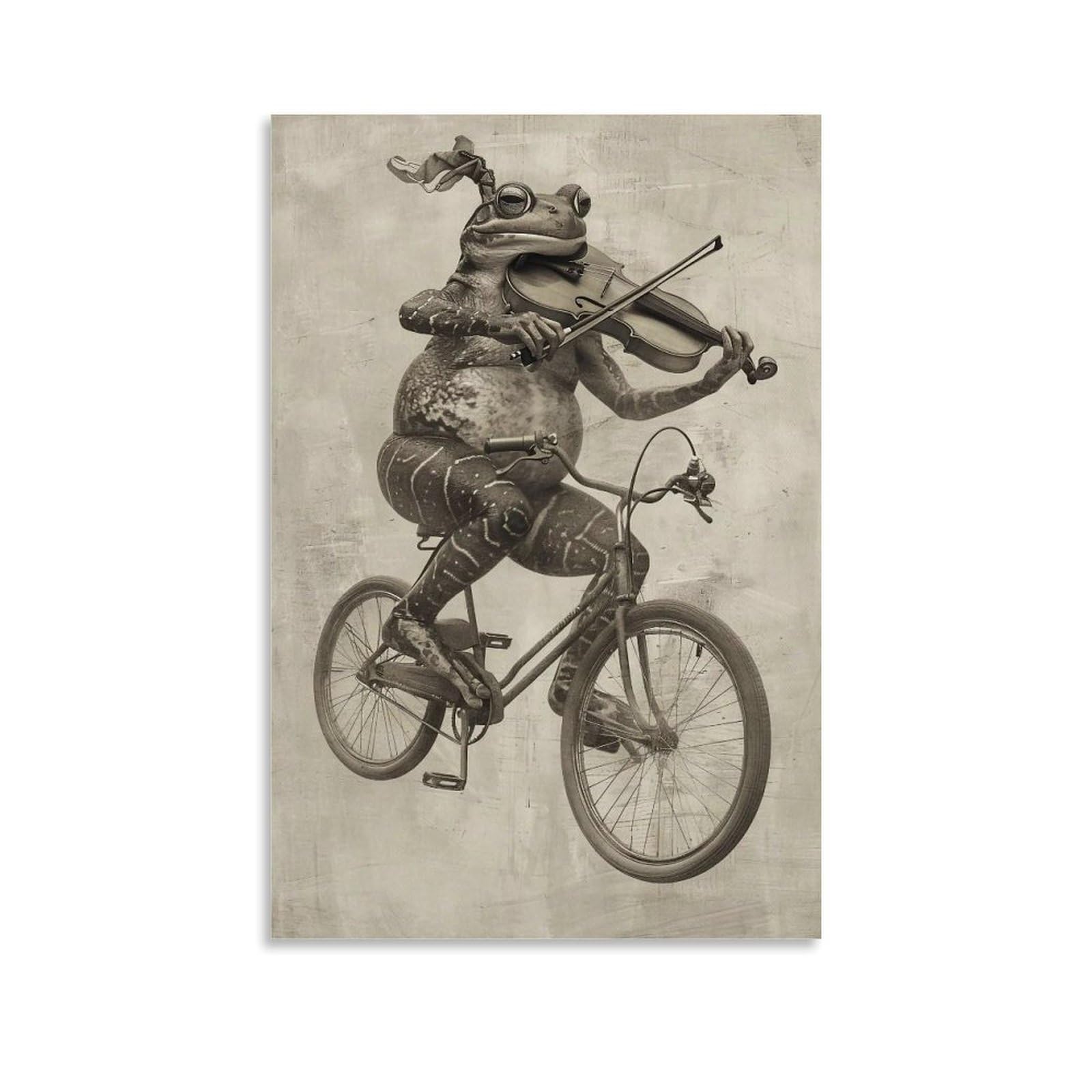 HUERYRYHY Whimsical Unicycle Violin Frog 03 Poster Wall Art Canvas Vintage Aesthetic Painting Decor for Rooms 20x30inch Unframe-style