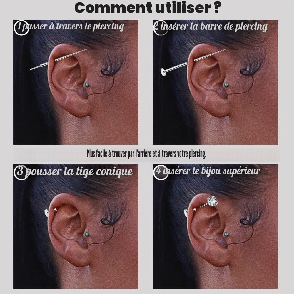14 g/16 g/18 g ASTM F136 Piercing conique en titane pour tragus/hélix/lèvre/nez/hélix/piercing bijoux Knorpel Ohrringe Labret nez Stud Outil assistant