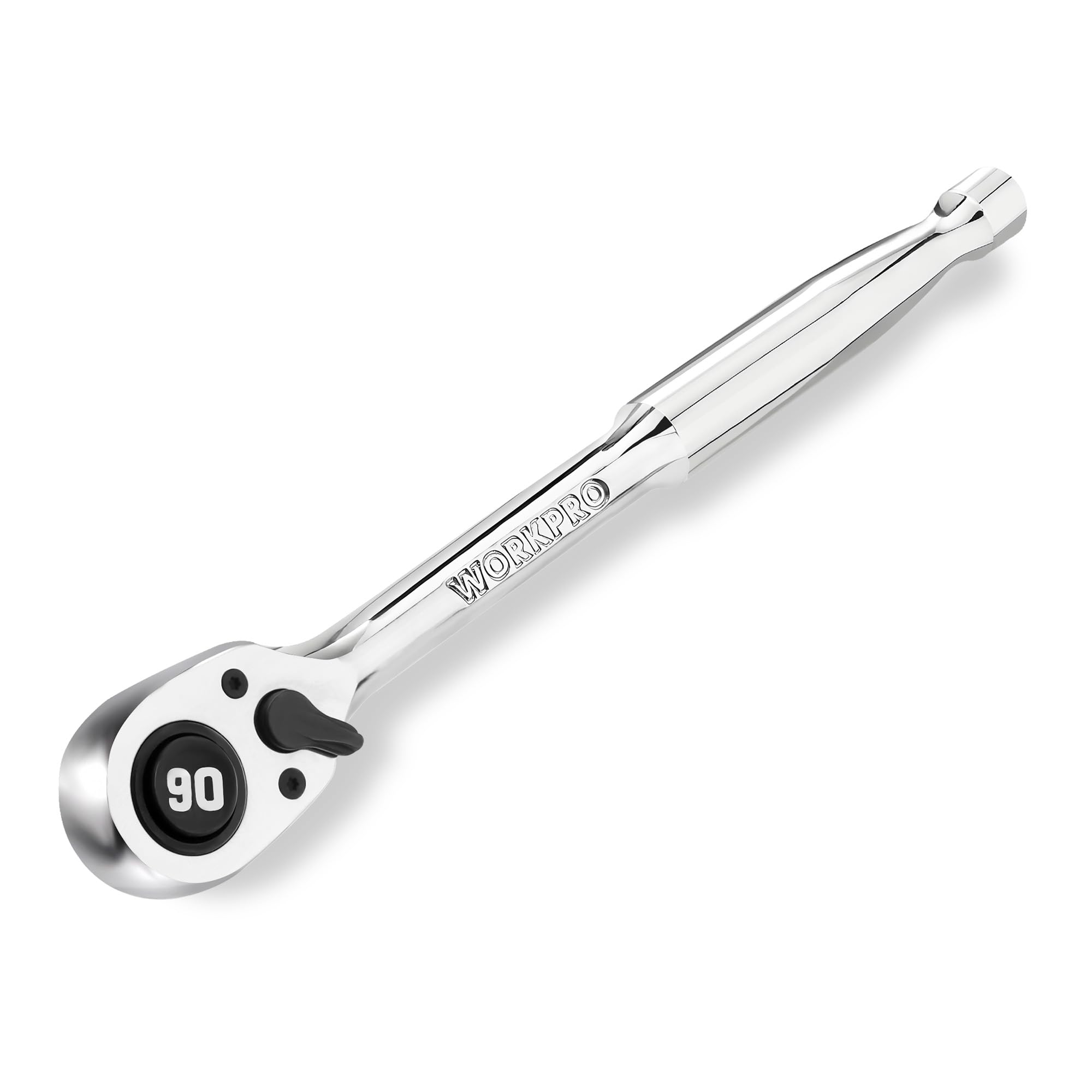 WORKPRO Low Profile 3/8-Inch Drive Ratchet, 90-Tooth Quick-release Ratchet Wrench, Reversible, 40Cr (equivalent to SAE 5140) Made, CR-MO Low-profile