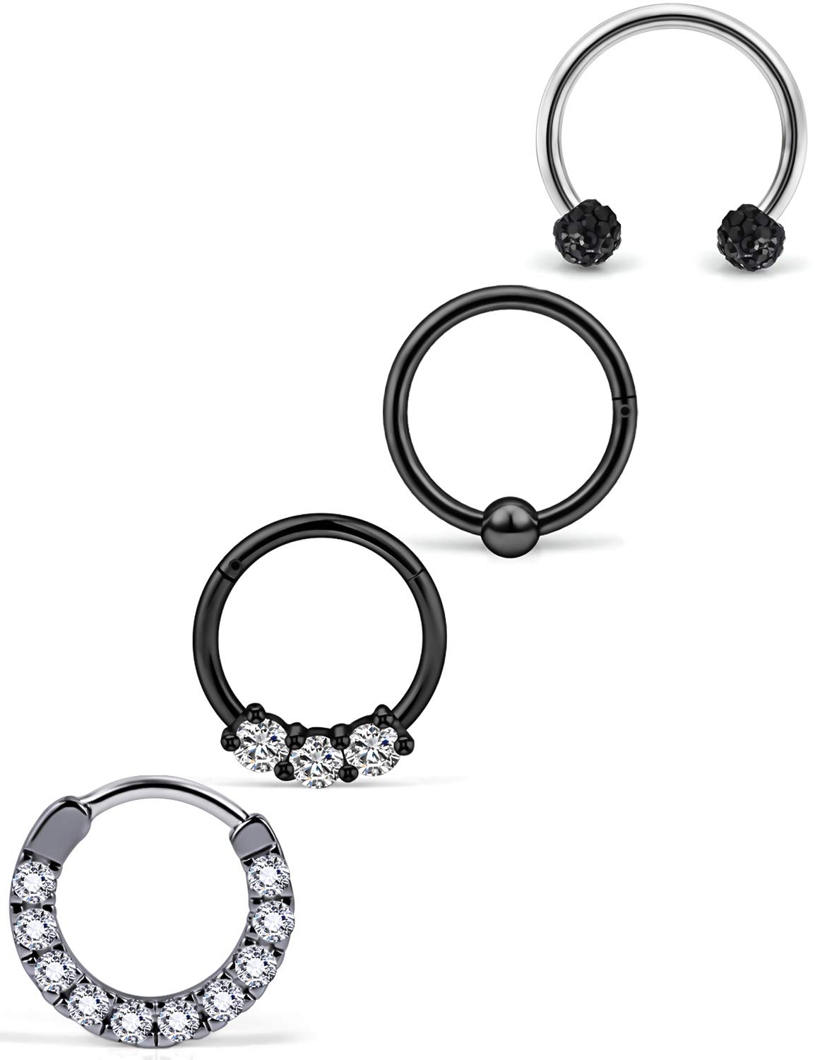 Jenxnjsjo Septum Jewelry 16G Nose Septum Ring Septum Clicker Septum Piercing Jewelry Surgical Steel Cartilage Helix Tragus Hinged Segment Earring Hoop Eyebrow Lip Horseshoe Retainer for Women 0.39in