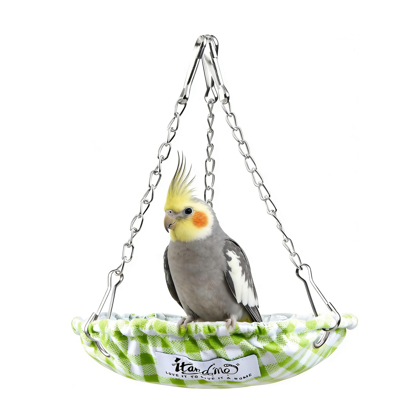 Nid d'oiseau pour perruche - Imperméable - Niche de couchage pour perruche - Accessoire de cage - Nid lavable pour perruches - Inséparable - Stable avec chaîne - Vert - Diamètre : 15 cm