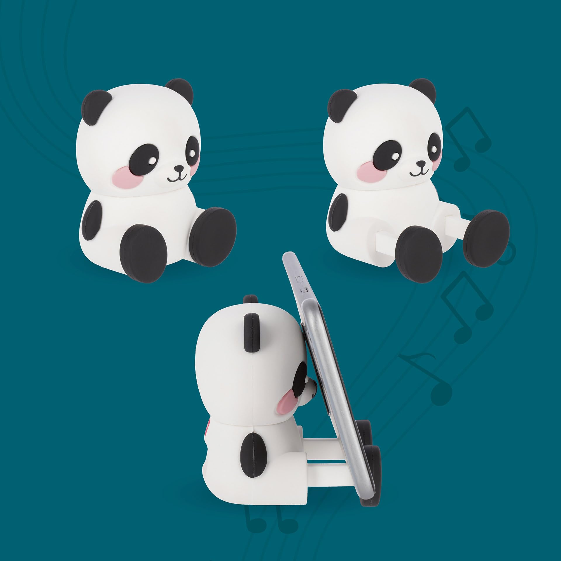 LEGAMI - Kabelloser Lautsprecher mit Halterung, The Sound of Cuteness, Panda-Design, Wiederaufladbar, Type-C-Kabel Inklusive, Als Handyhalterung Verwendbar, 6 x 8 x 5 cm