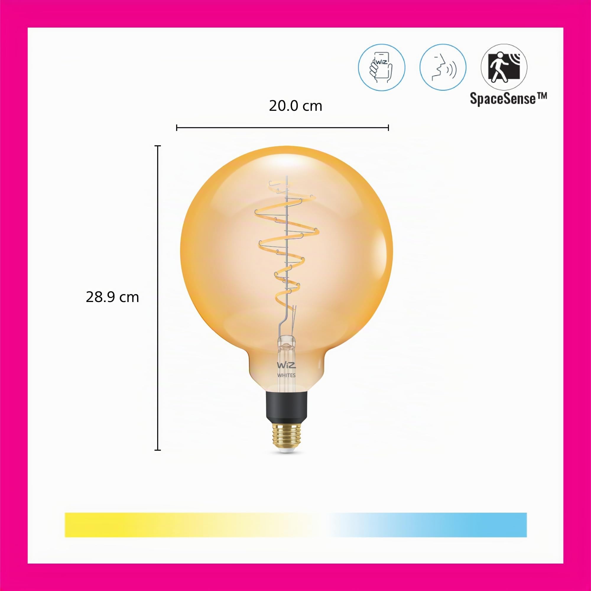 WiZ Lampadina Globo Smart LED WiFi, Luce Bianca da Calda a Fredda, Filamento Ambrata, E27, equivalente a 25W, Tecnologia SpaceSense, Controllo Vocale (Alexa, Apple HomeKit, Google Home)