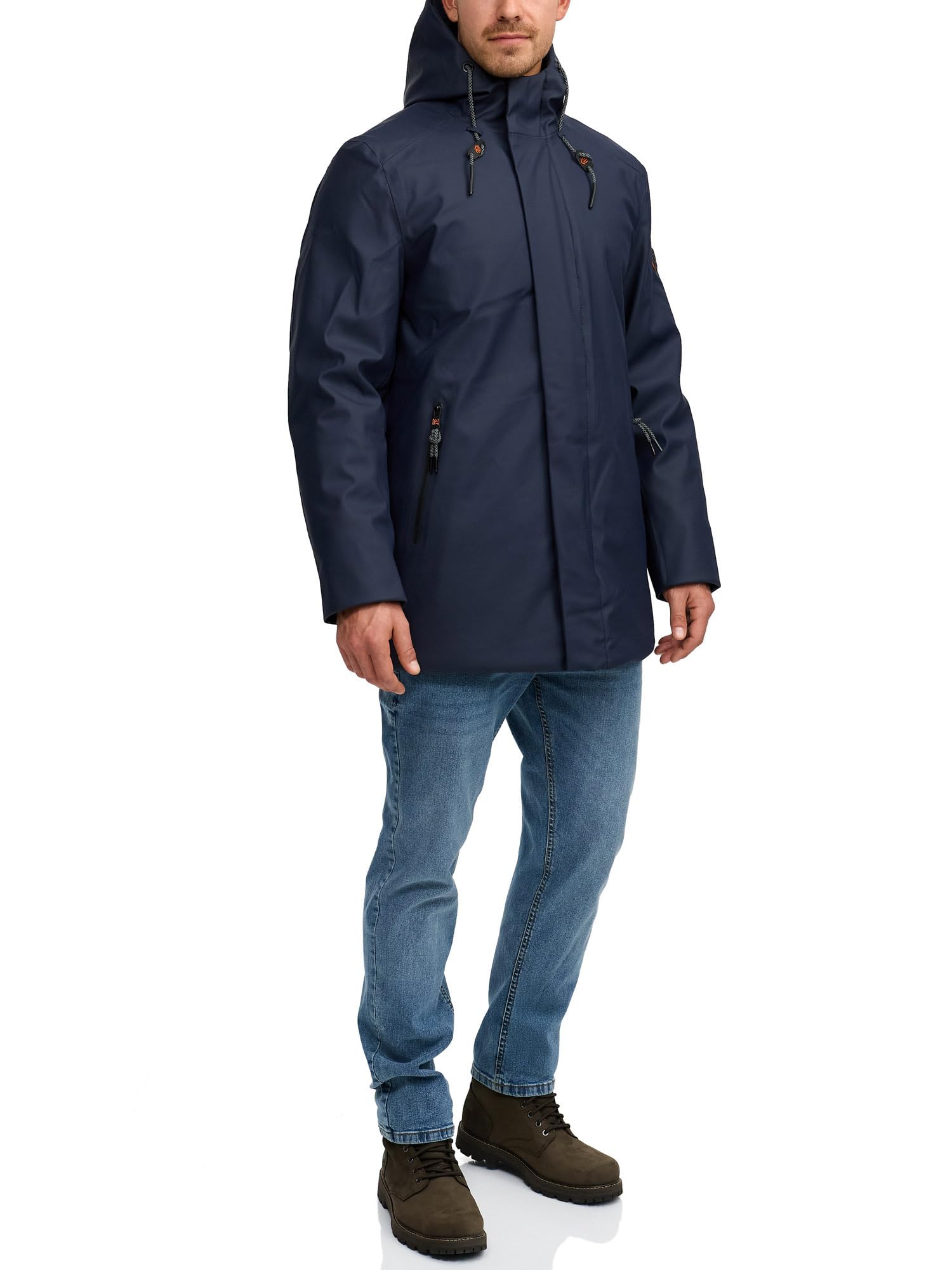 Indicode Herren INTeyler Regenjacke mit Kapuze und Fleecefutter | Funktionsjacke Windbreaker Übergangsjacke für Männer