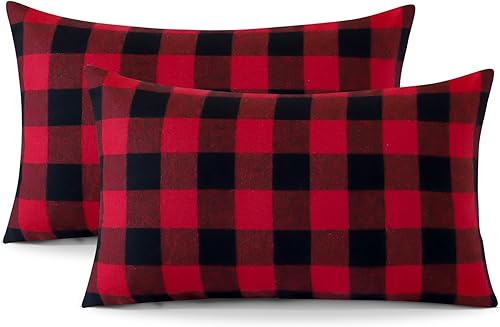 Miniatura 6 de OTOSTAR Paquete de 2 fundas de almohada clásicas de lino a cuadros navideños de 16 x 16 pulgadas, fundas de cojín cuadradas suaves para decoración
