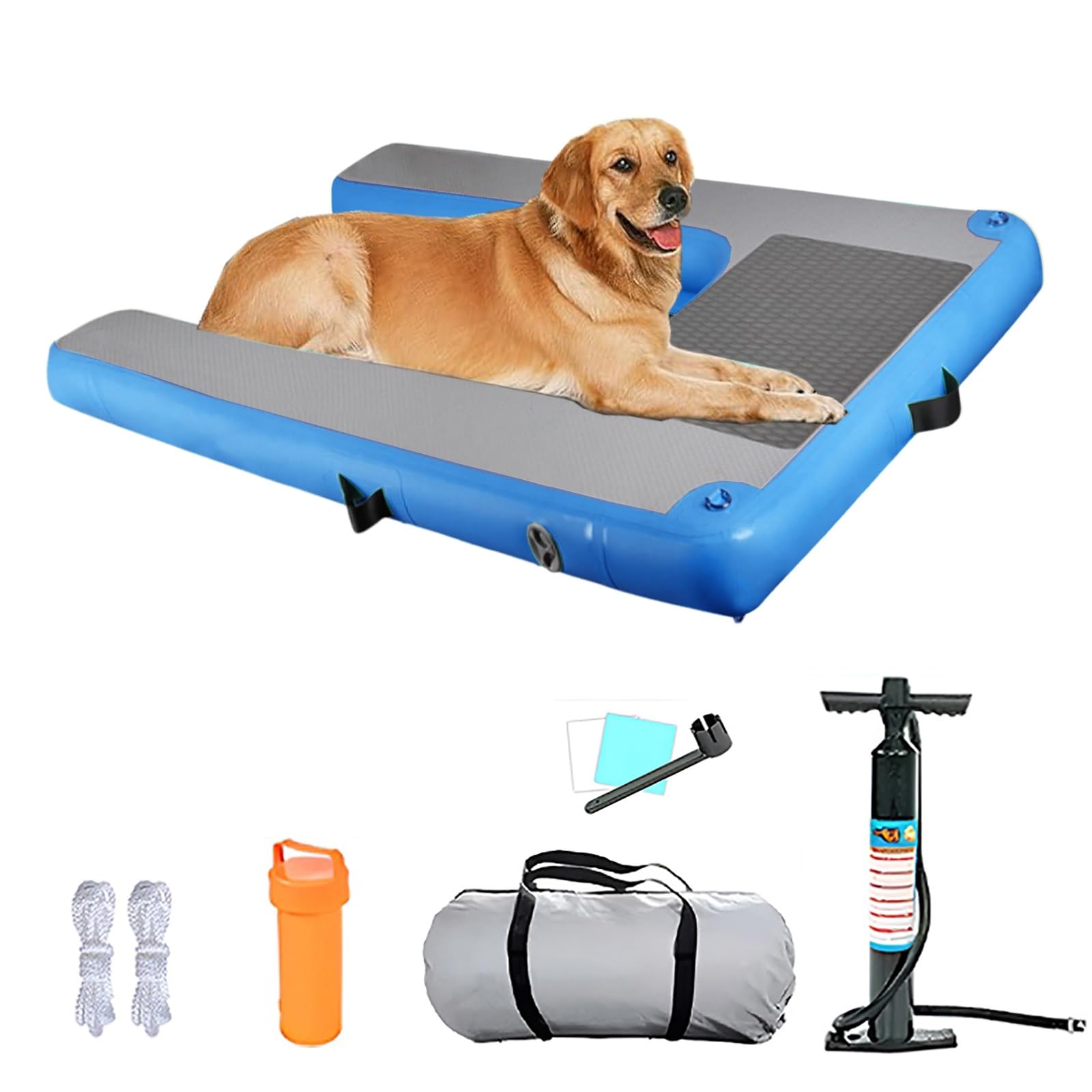 Inflatable Large Dog Water Ramp Float Floating Ramp, Comfortable Dog Pool Platform with Non Slip Steps, Portable Dogs Swim Ladder for Lake, Dock & Boat(Blue)