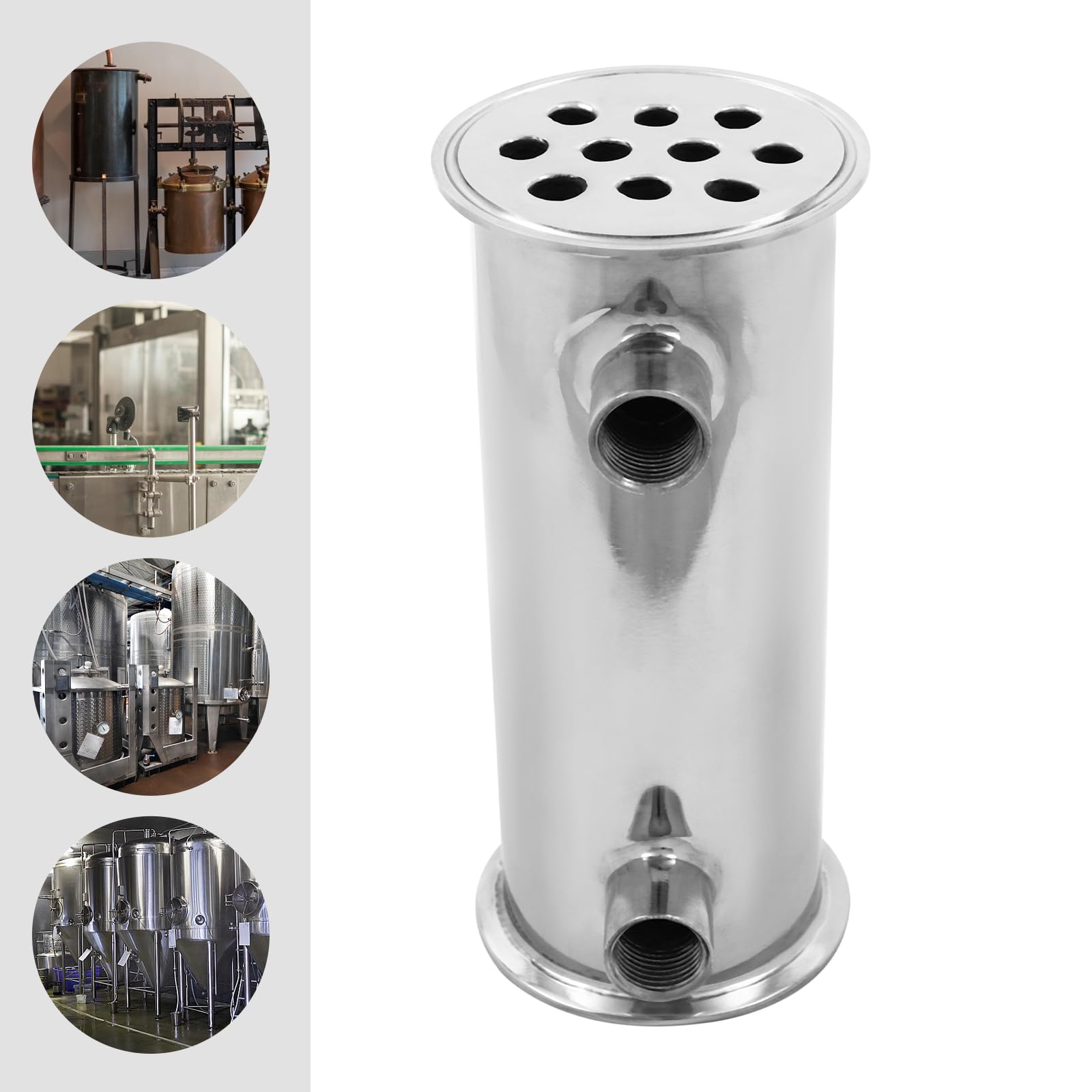 Condenser Dephlegmator 3 Inch Reflux Condenser Pipe for Moonshine Distillation Columns 10 Holes Stainless Steel Condenser 1/2