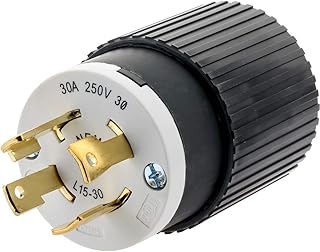 Hubbell-Wiring L1530P 4 Wire 3 Pole Polarized Locking Plug 250 Volt AC 3-Phase 30 Amp NEMA L15-30P Black and White Hubbell-Pro Select Spec