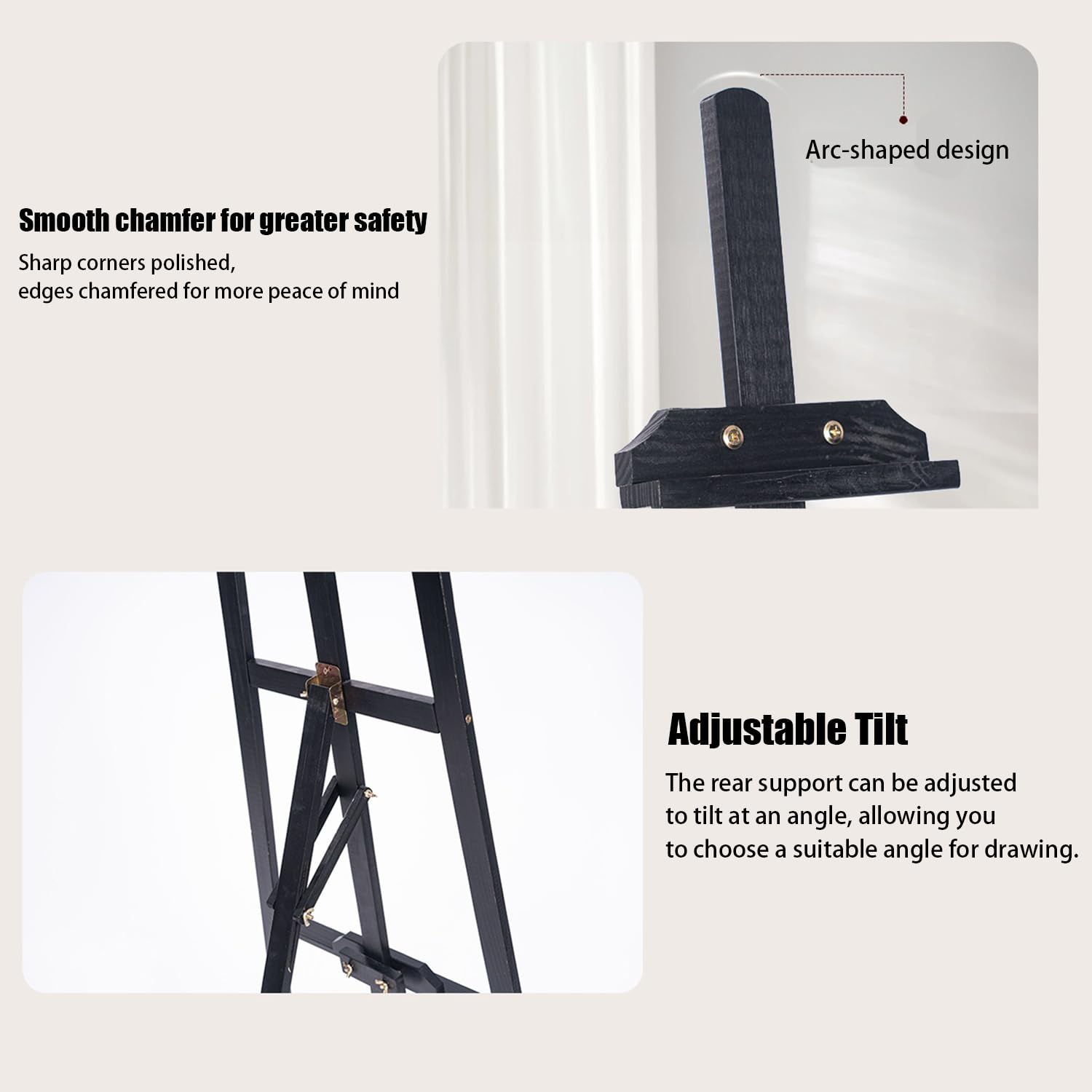 2PCS Caballete Madera,Caballete de madera natural negra de 175cm,soporte profesional para lienzos,adecuado para niños y adultos,apto para pinturas acrílicas,al óleo,etc.,herramienta artística portátil