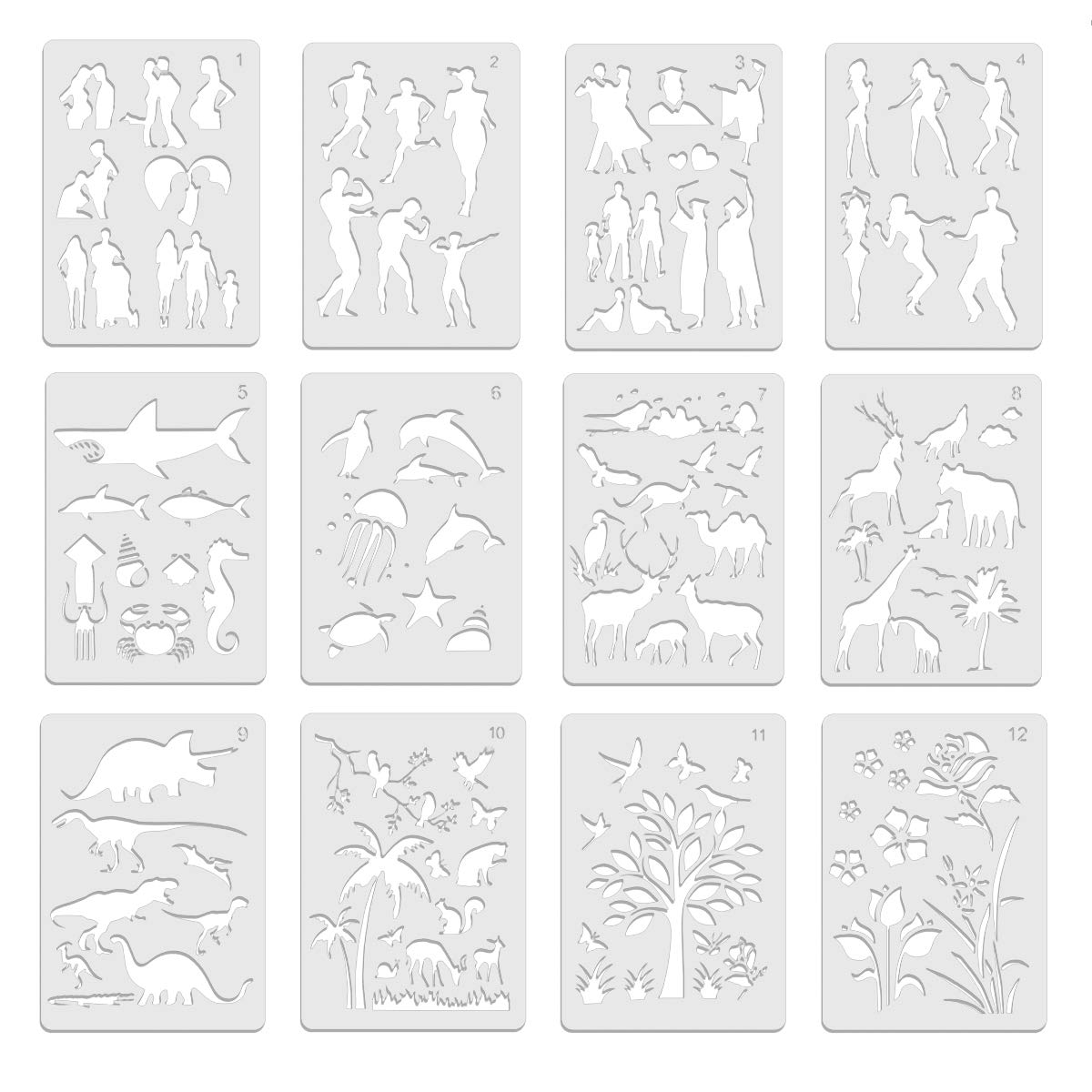 JSRQT 25 Stuks Baby Shower Stencil Set - Baby Thema Schilderen Sjabloon Herbruikbare DIY Craft Template Voor Kleding, Onesies, Slabbetjes, Shirts, Schoenen - Dier Stencil Verf Set