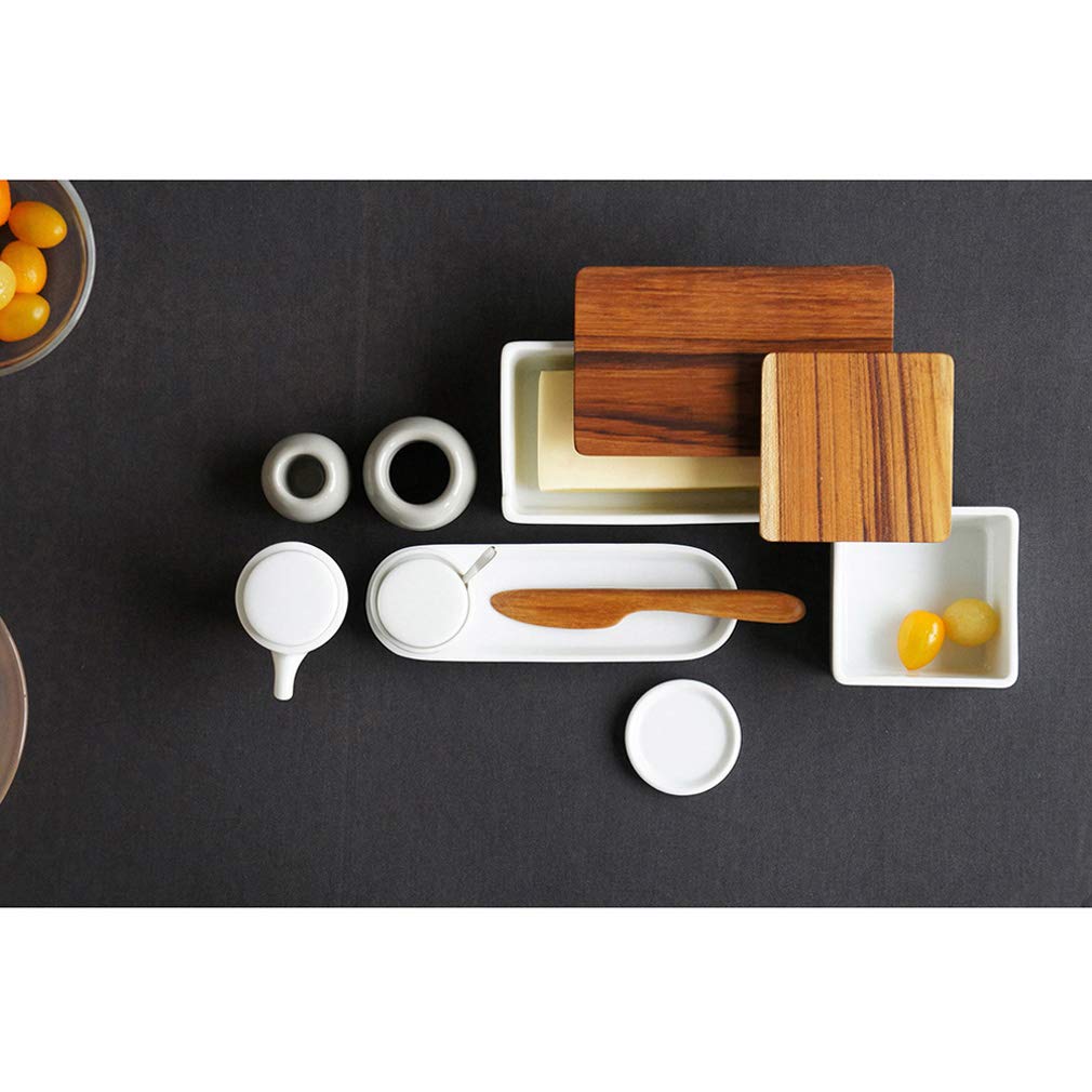 Amazon｜LOLO | バターケース | 200g | 木蓋 | ホワイト | 陶器 | 日本