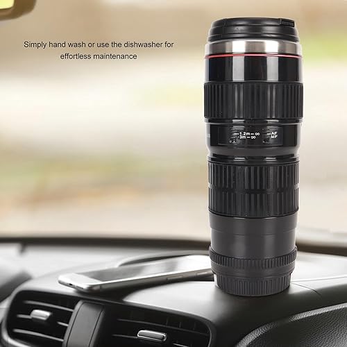 Miniatura 3 de Zerodis Taza de café con lente de cámara, taza de acero inoxidable con fotos divertidas, tazas de café de acero inoxidable, tapas selladas, taza de