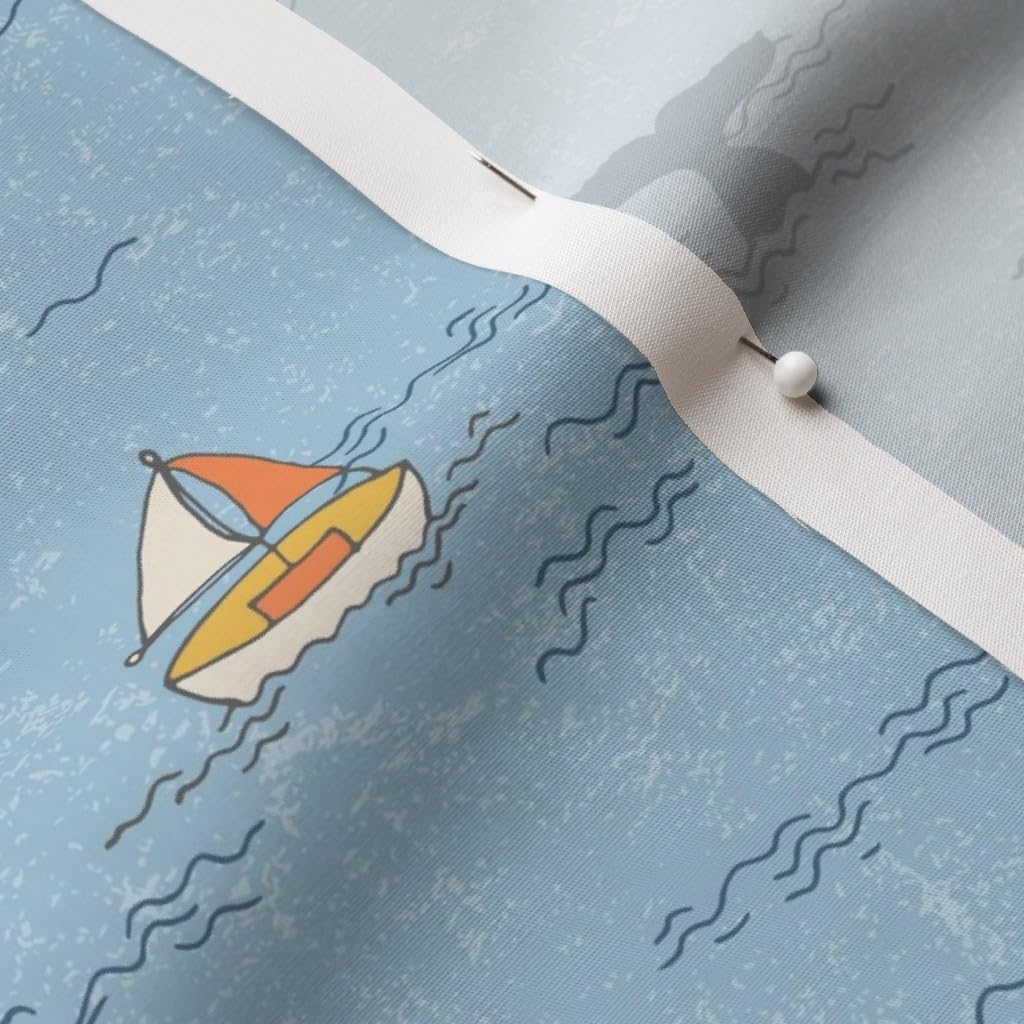 Spoonflower Fabric - Whale Tail Sailboat Whimsical Blue Fun Cute Coastal Nautical Neutral Printed on Cotton Poplin Fabric by The Yard - Sewing Shirting Quilting Dresses Apparel Crafts